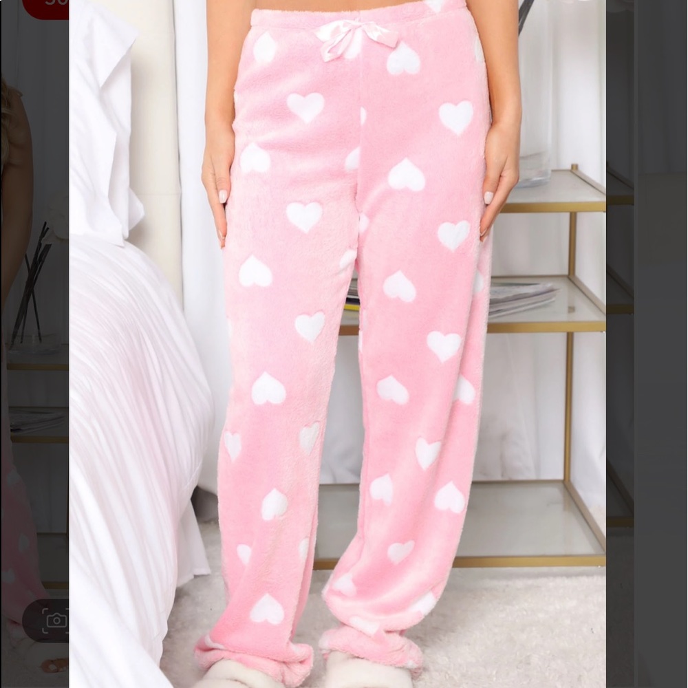 Fashion Nova Pink with white hearts pajama pants